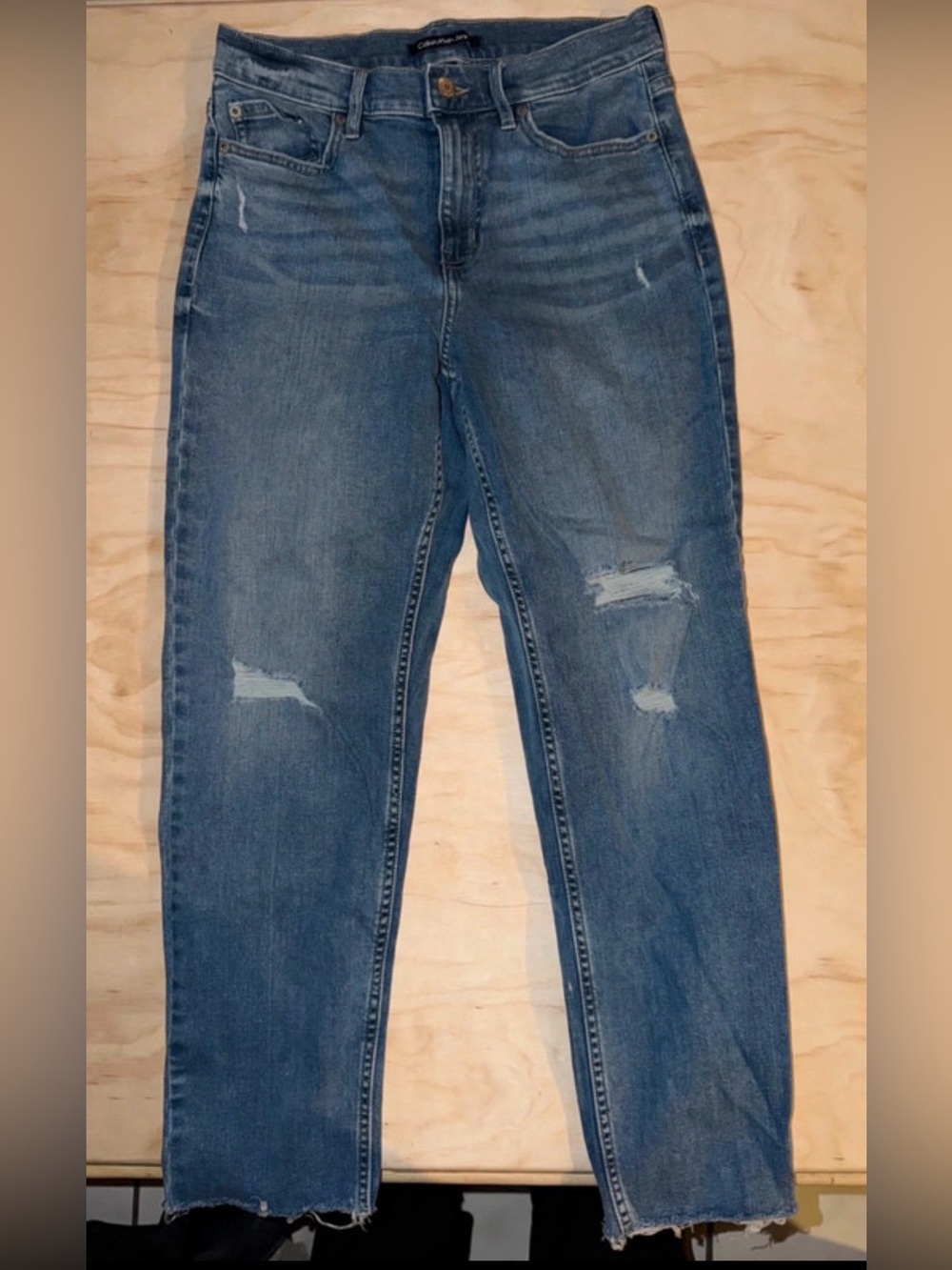 Calvin Klein Distressed Boyfriend Jeans in Denim Blue